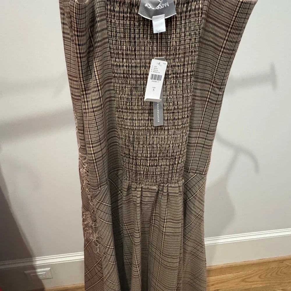 High-Low Plaid Slip Dress with Lace Trim - Brown mare mare size S - Picture 3 of 4